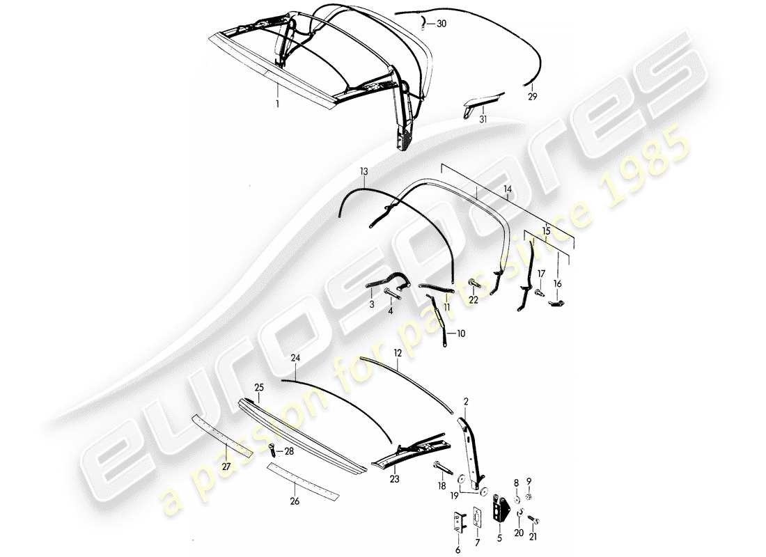 porsche 1961 (356b/356c) top frame parts diagram