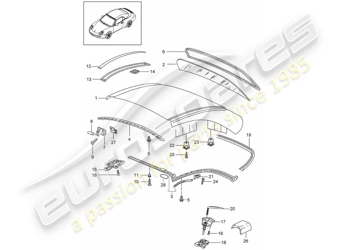 porsche 2012 (997-2) hardtop part diagram