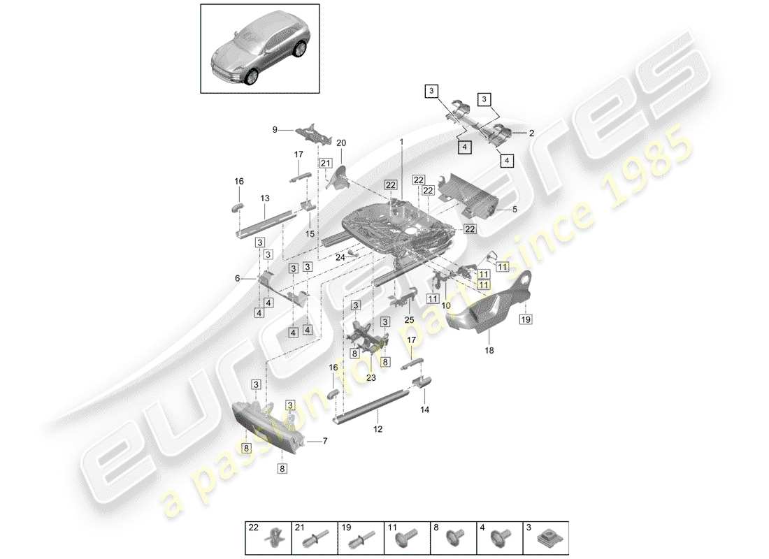 porsche 2020 (macan) frame for seat part diagram