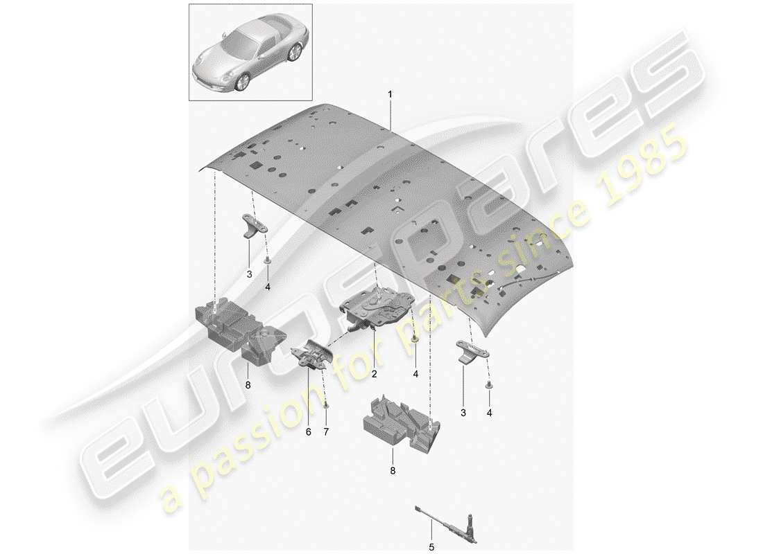 porsche 2018 (991-2) top frame parts diagram