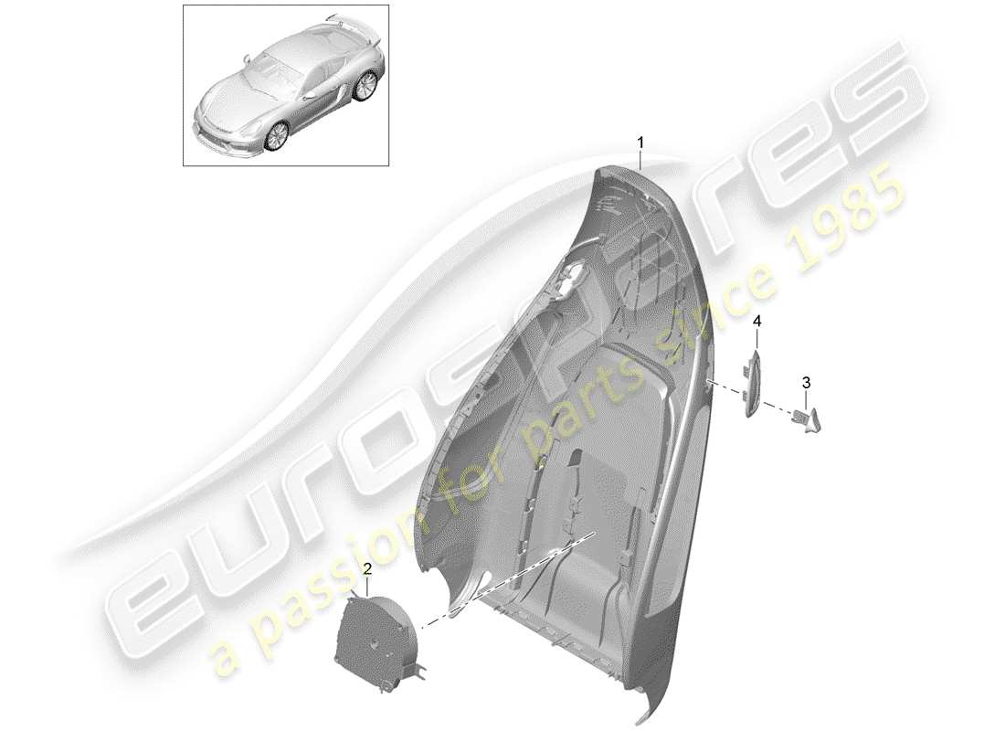 porsche 2016 (981 cayman gt4) backrest shell part diagram