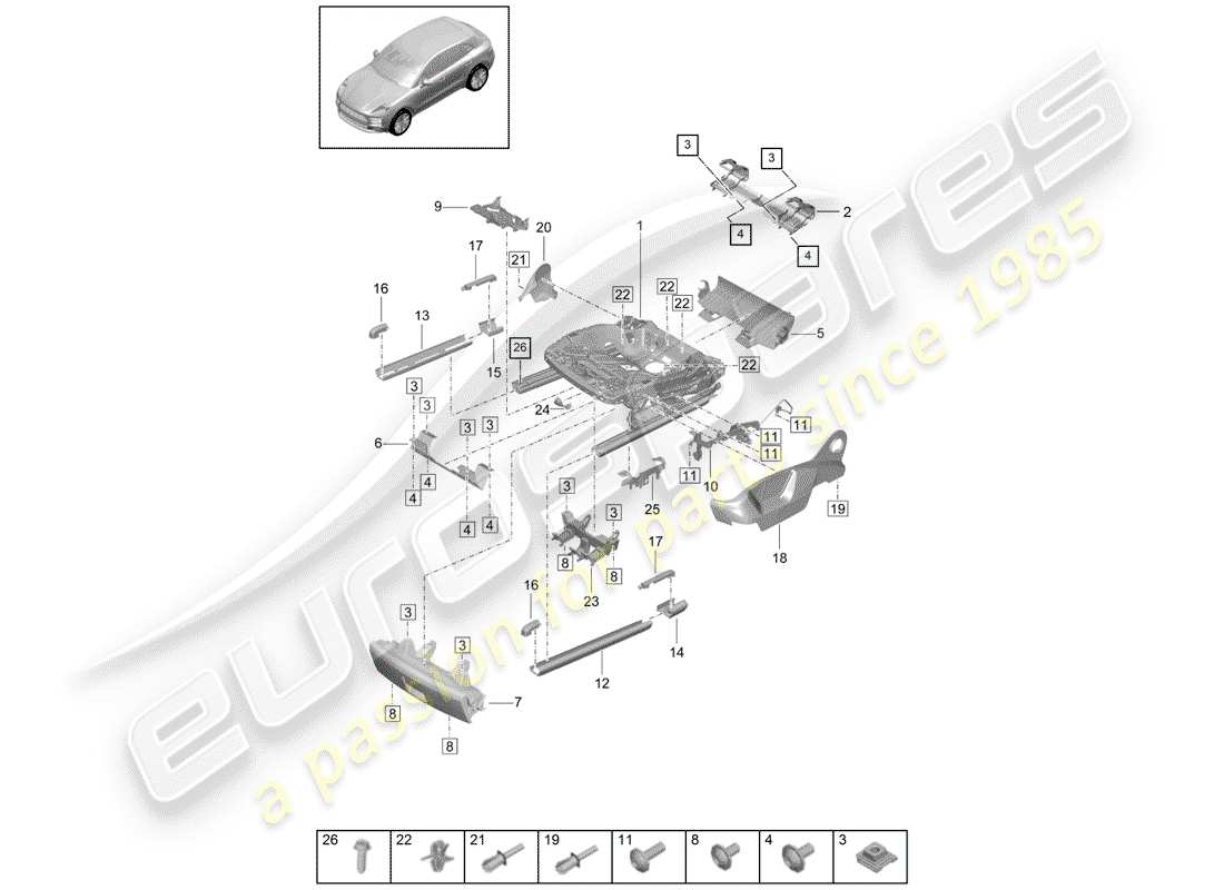 porsche 2019 (macan) frame for seat part diagram