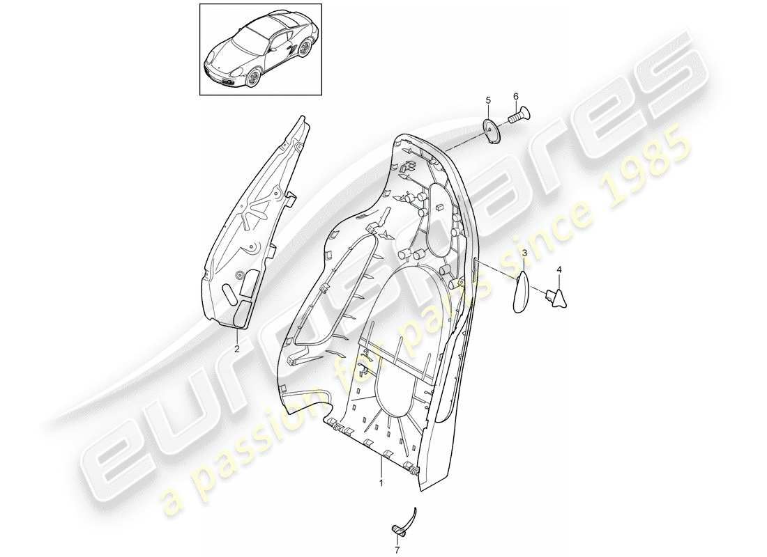 porsche 2010 (987 cayman) backrest shell part diagram