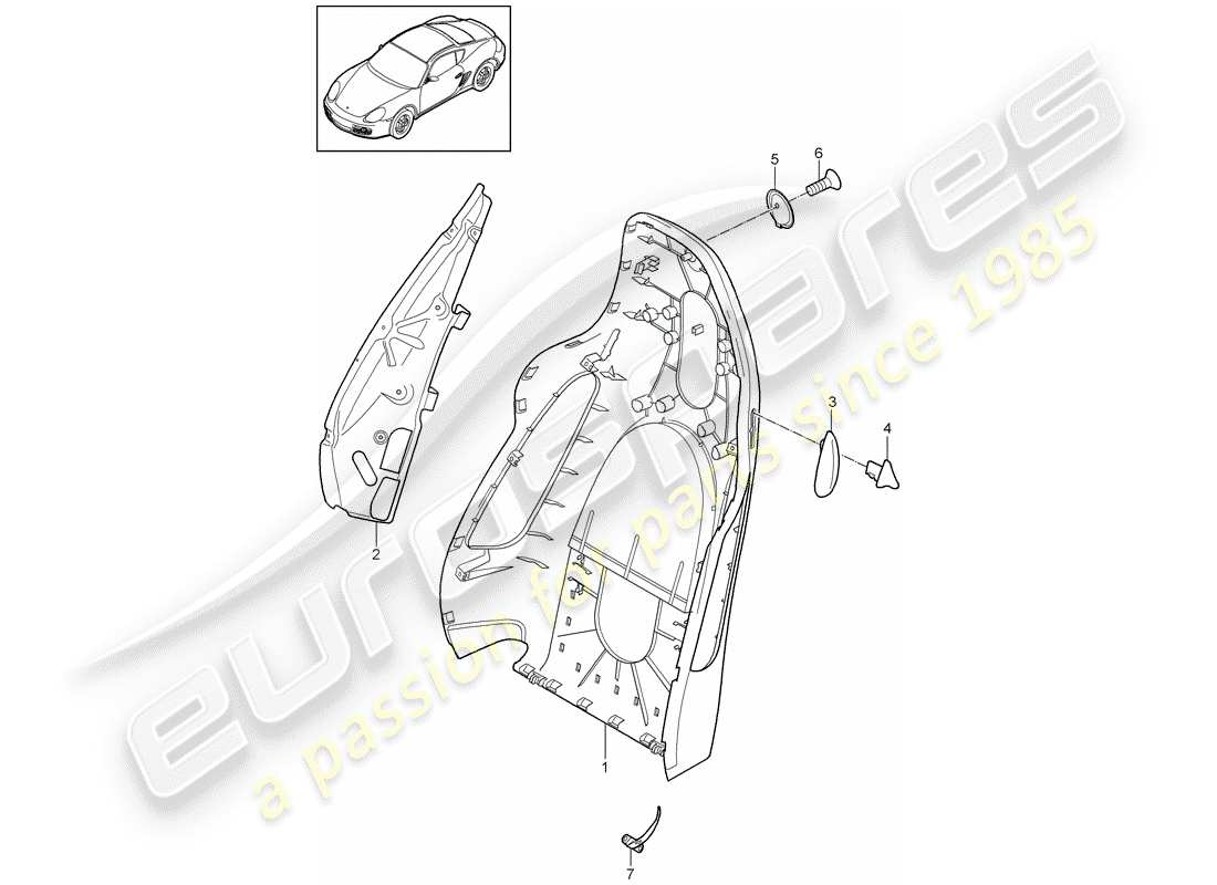 porsche cayman 987 (2010) backrest shell part diagram