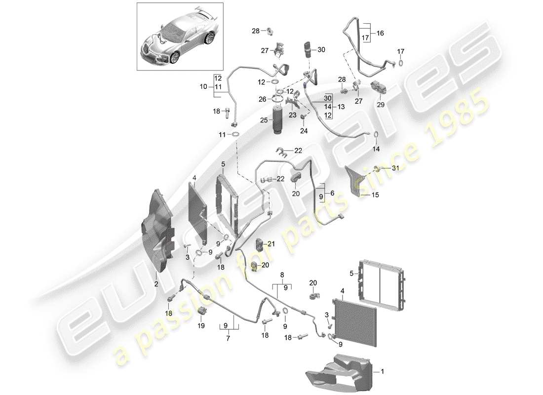 porsche 2014 (991-1 r/gt3/rs) refrigerant circuit part diagram