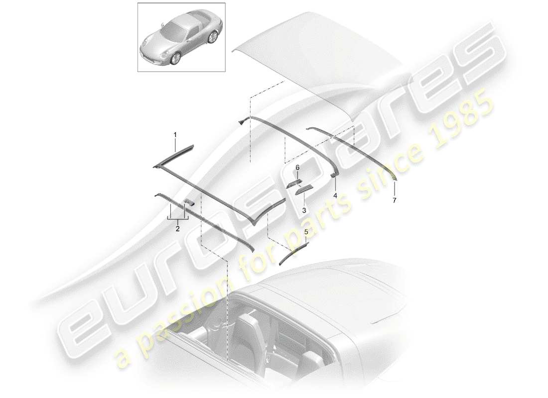 porsche 2019 (991-2) convertible top part diagram