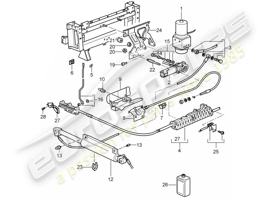 porsche 2007 (997-1) convertible top parts diagram