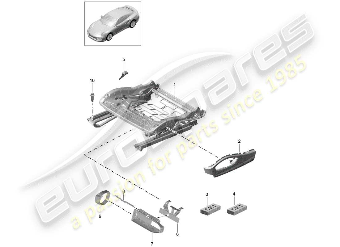 porsche 991 turbo (2014) seat frame part diagram
