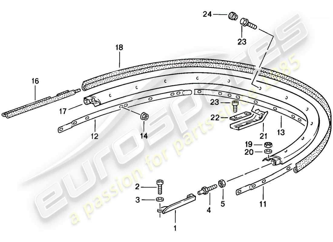 porsche 1989 (911) convertible top - bracket - single parts part diagram
