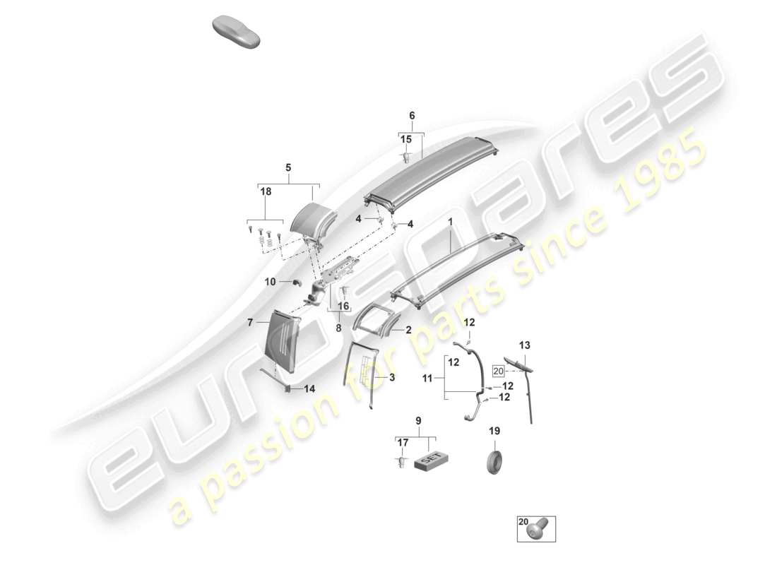 porsche 2020 (992-1) trim targa arm and flap parts diagram