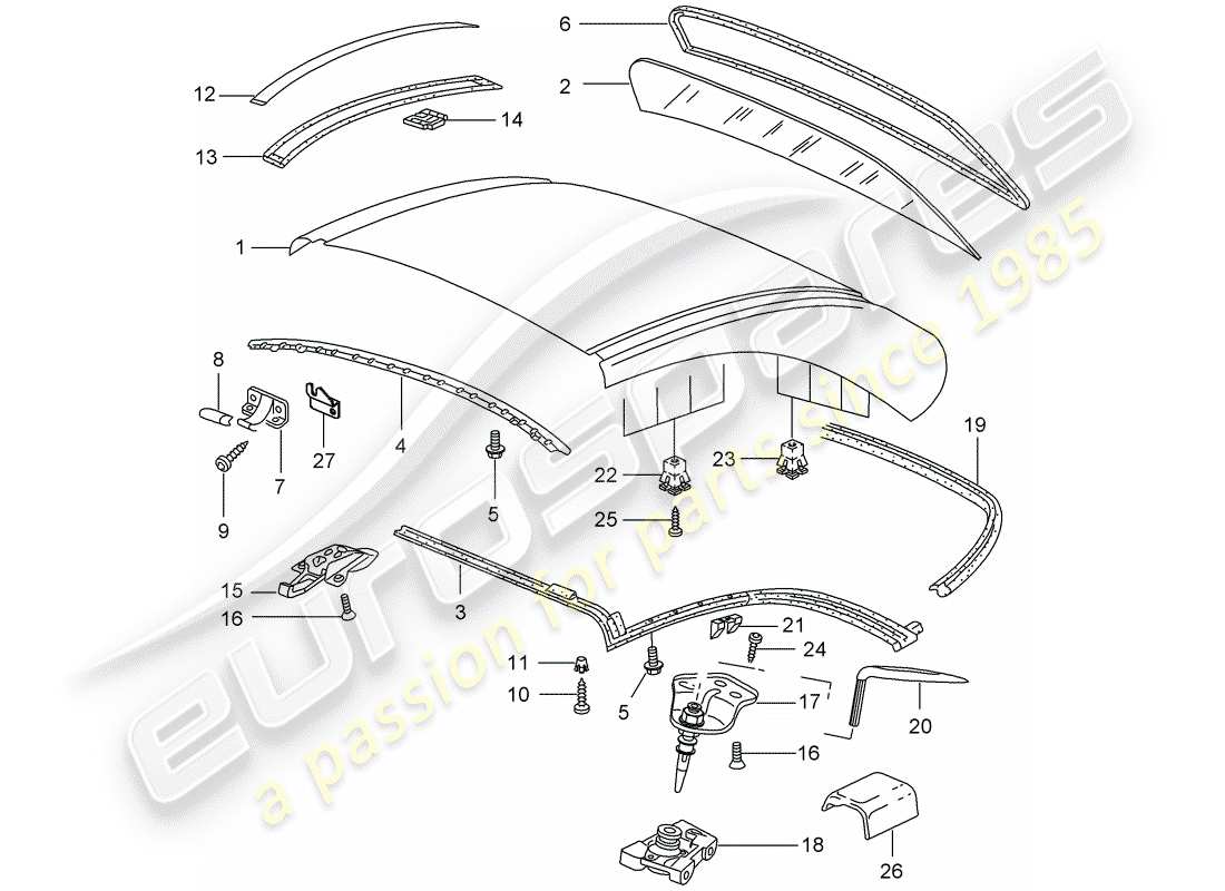 porsche 2005 (996) hardtop - accessories - gaskets parts diagram