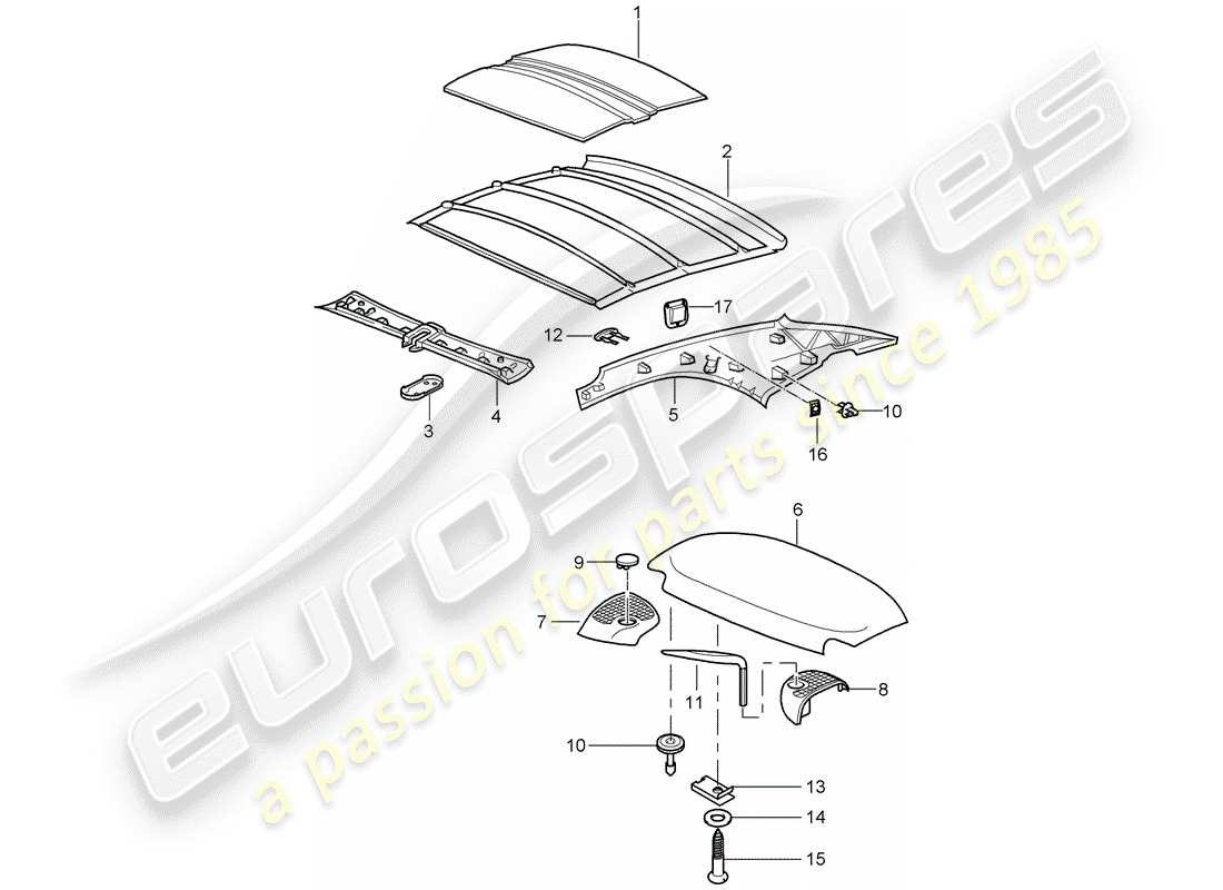 porsche 2007 (997-1) hardtop parts diagram