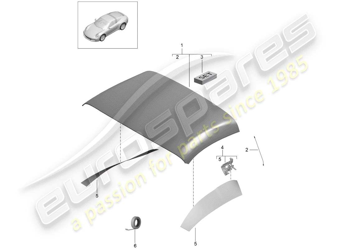 porsche 2019 (991-2) convertible top covering part diagram