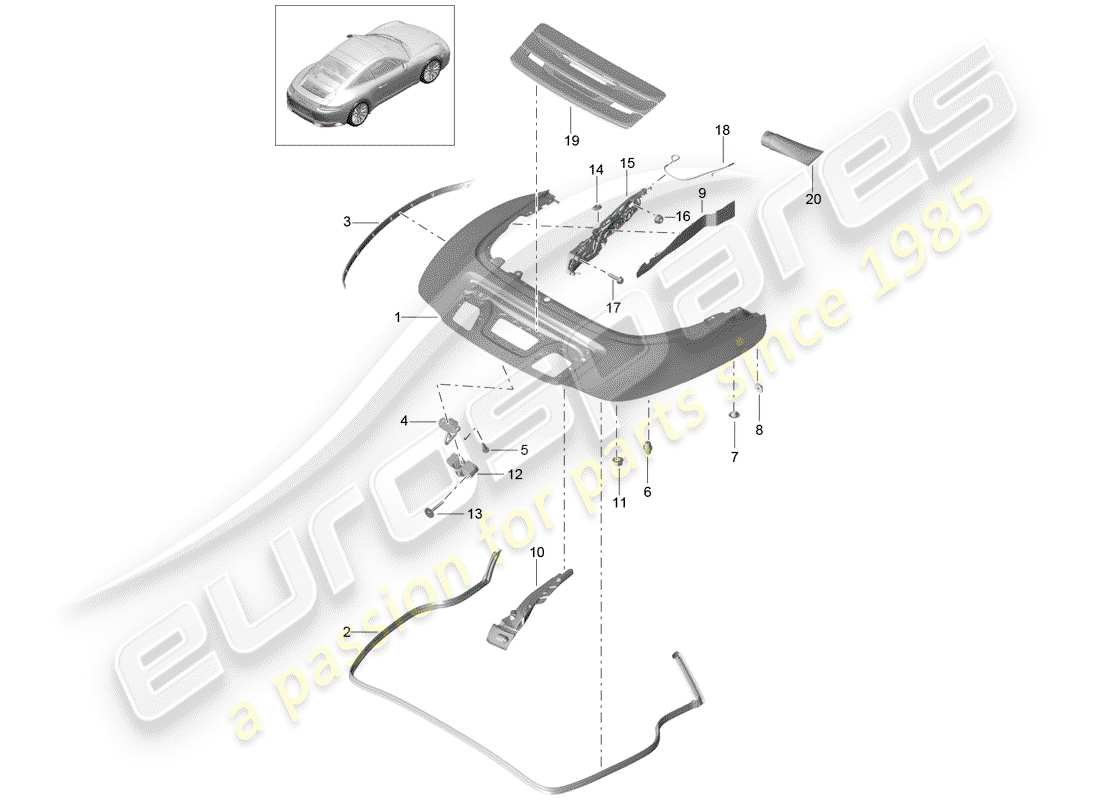 porsche 2020 (991-2) top stowage box part diagram