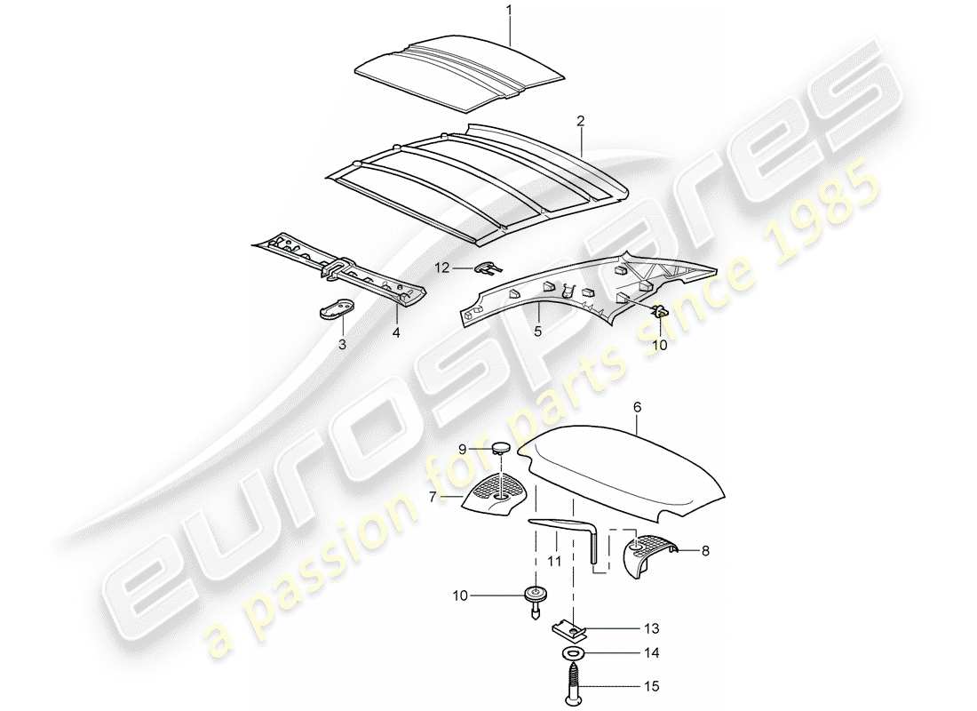porsche 2008 (997-1 turbo / gt2) hardtop parts diagram
