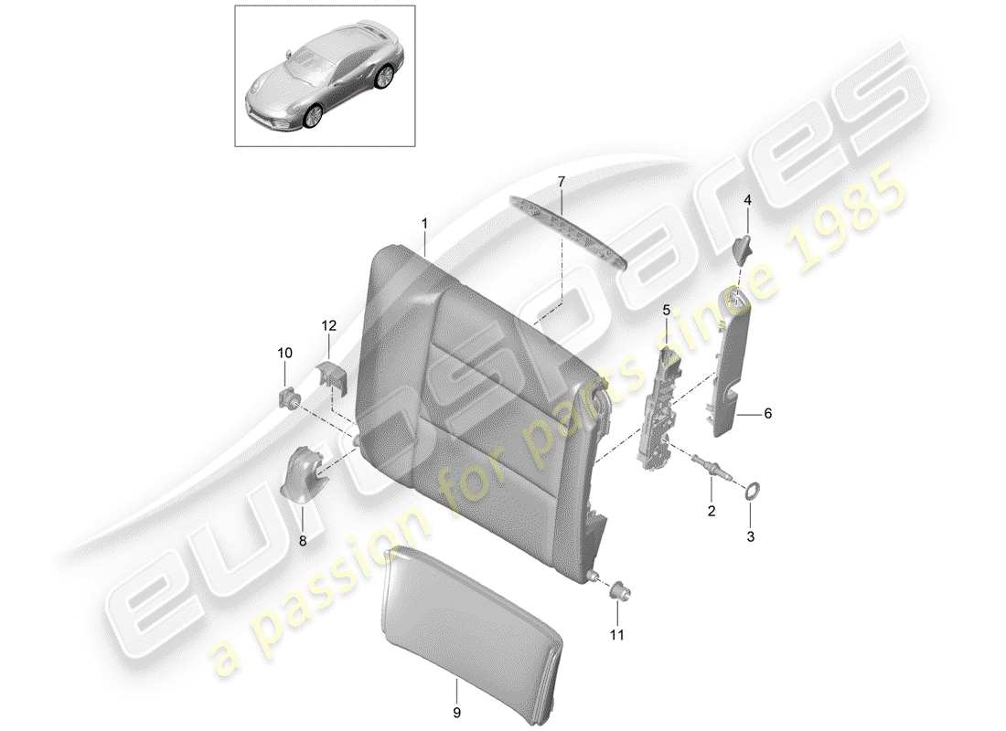 porsche 991 turbo (2014) emergency seat backrest part diagram