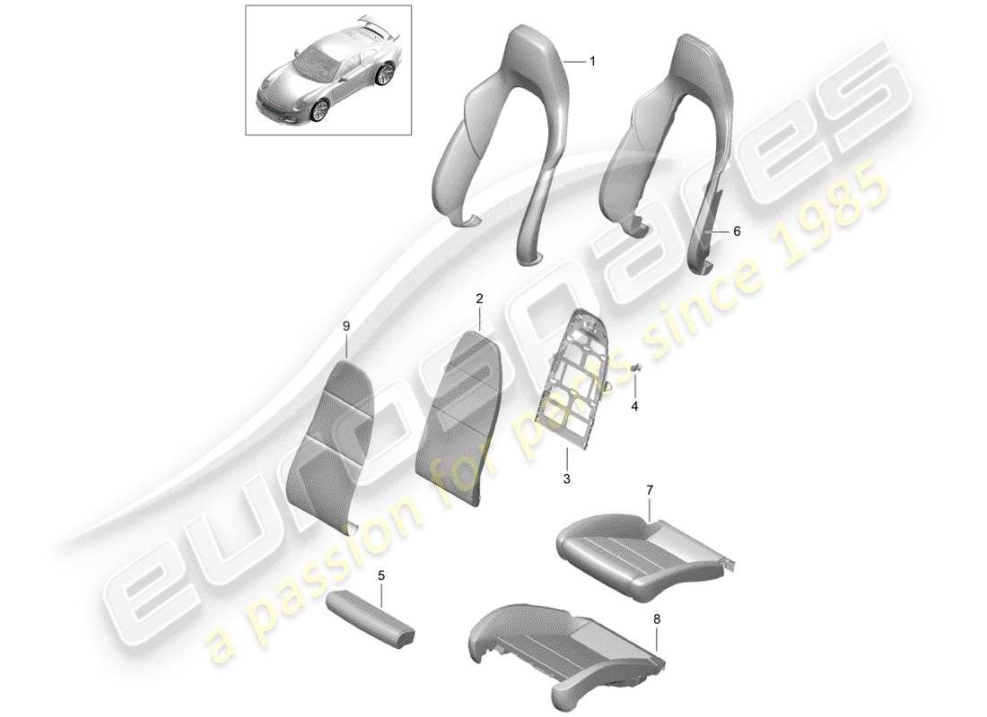 porsche 2014 (991-1 r/gt3/rs) foam part part diagram