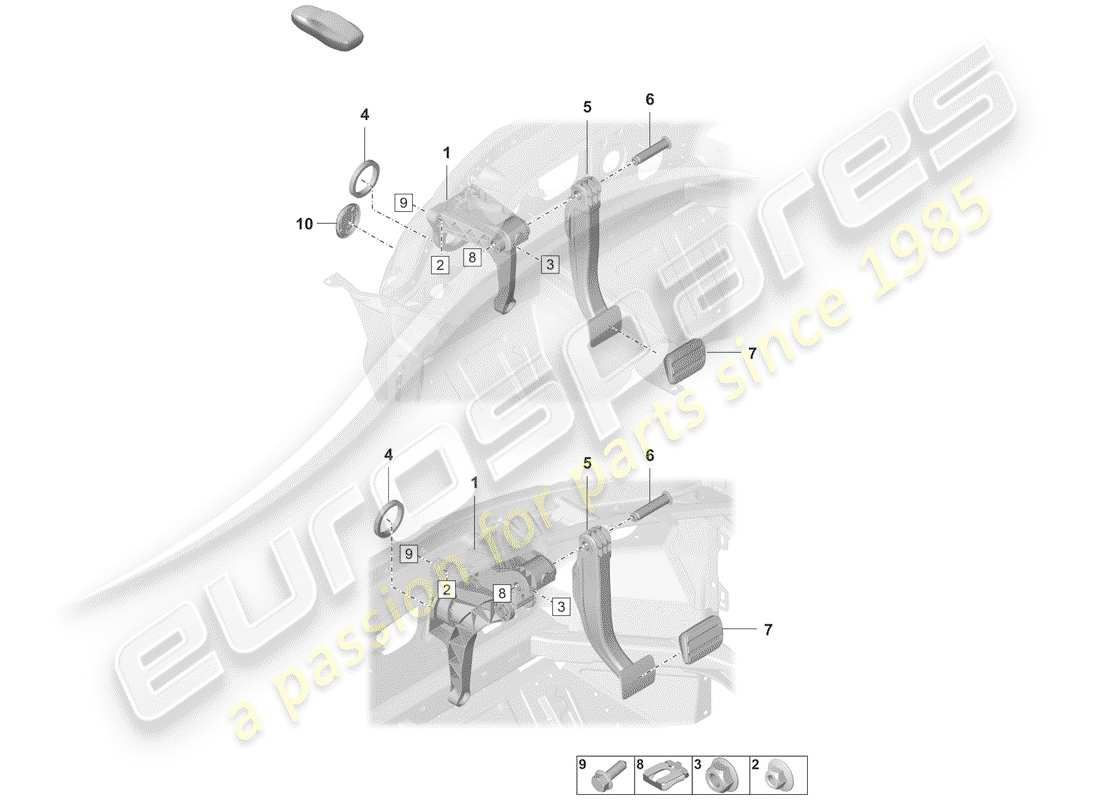 porsche 2019 (992-1) brake and clutch pedals parts diagram