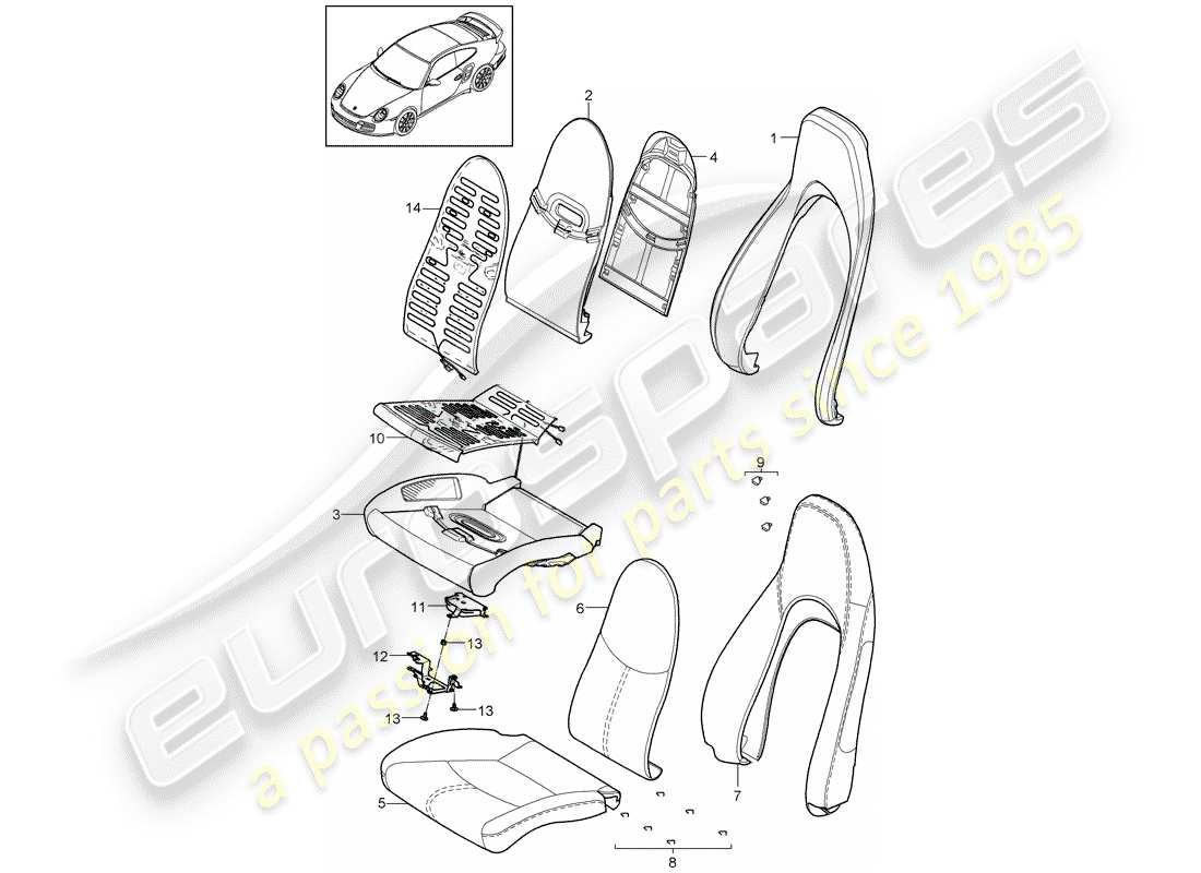porsche 2012 (997-2 turbo / gt2 rs) foam part part diagram