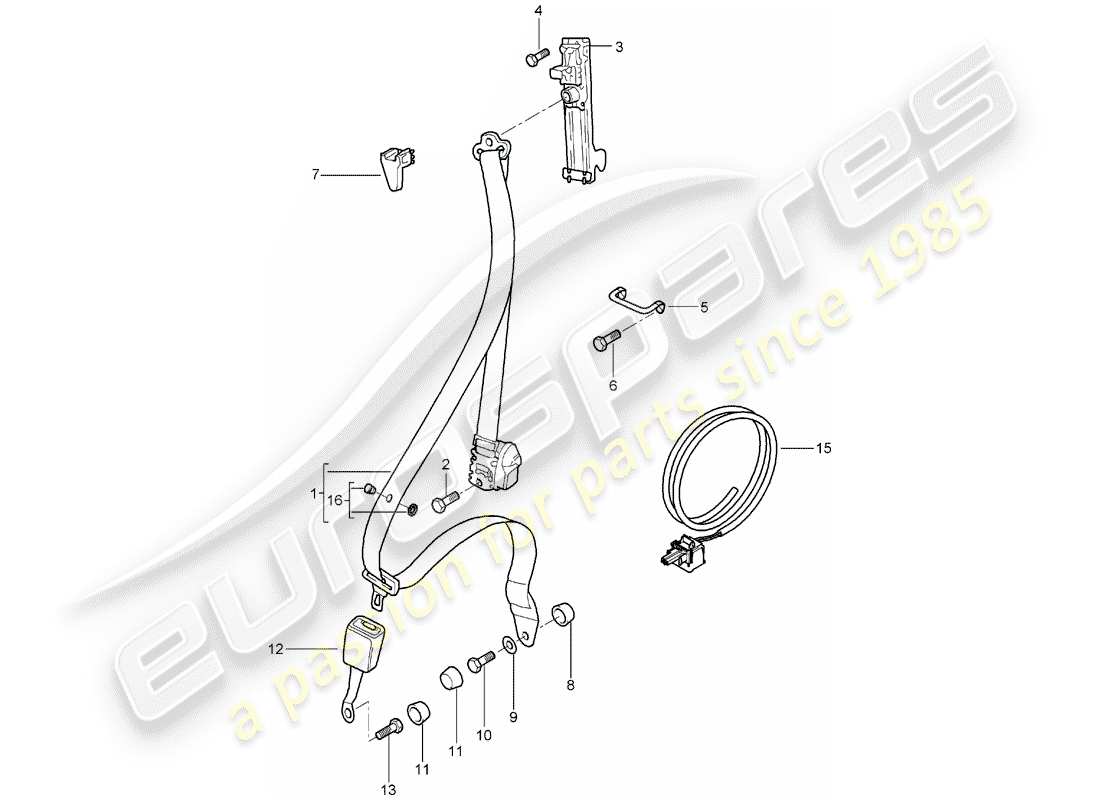 porsche 2005 (996) three-point seat belt part diagram