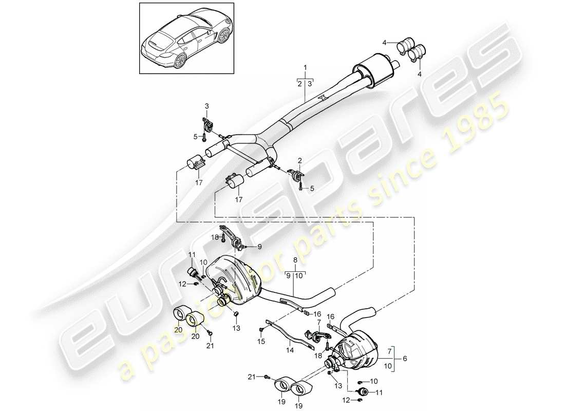 porsche 2012 (panamera 970) exhaust system part diagram