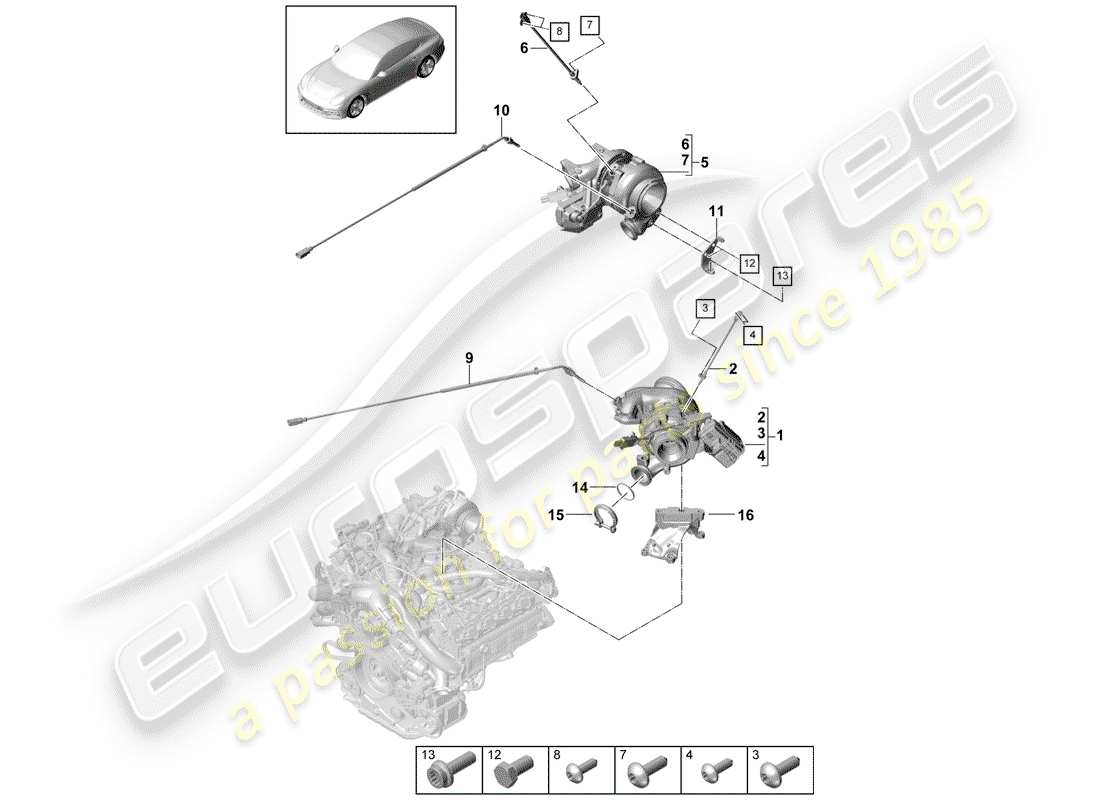 porsche 2019 (panamera 971-1) exhaust gas turbocharger part diagram