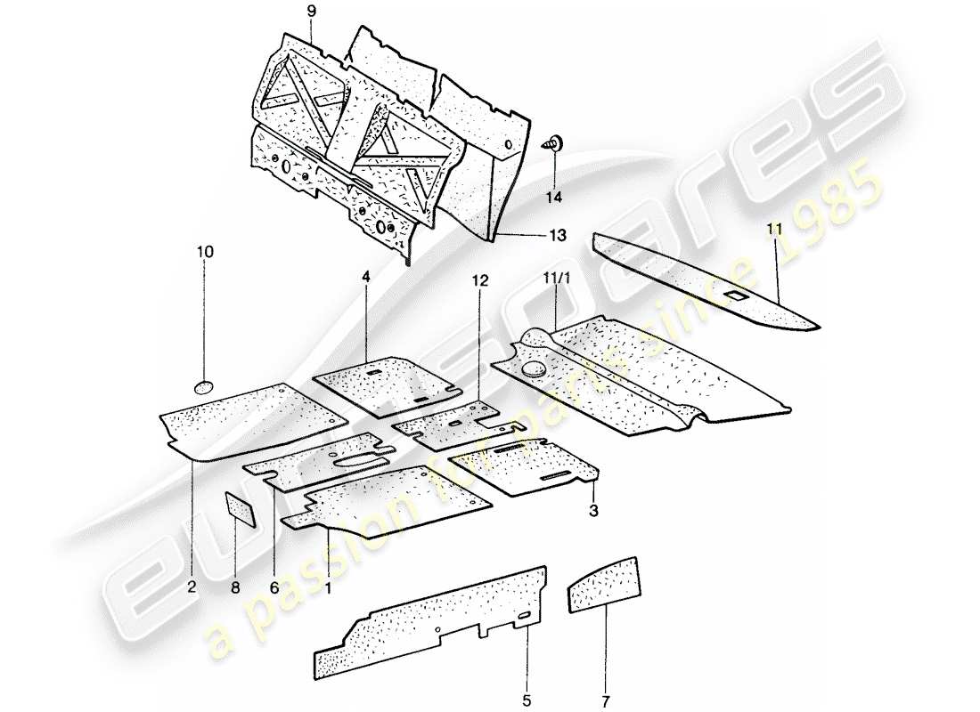 porsche 1972 (914) sound absorber part diagram