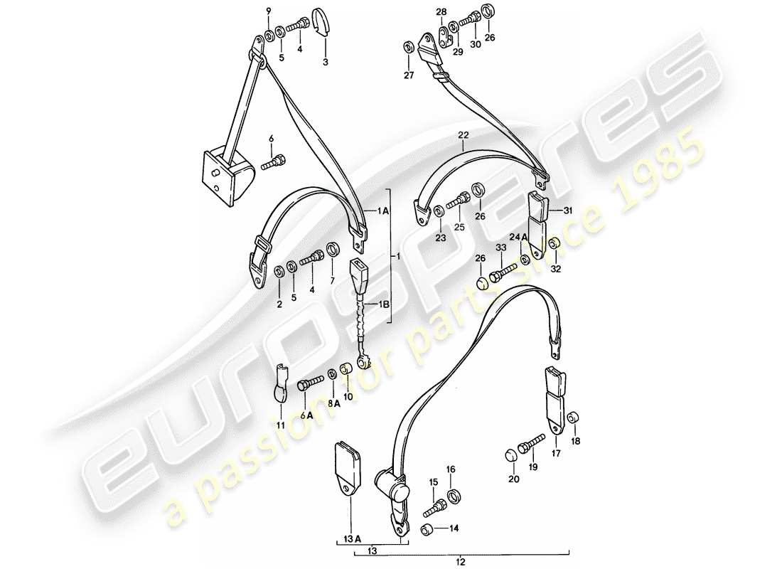 porsche 1976 (924) seat belt parts diagram
