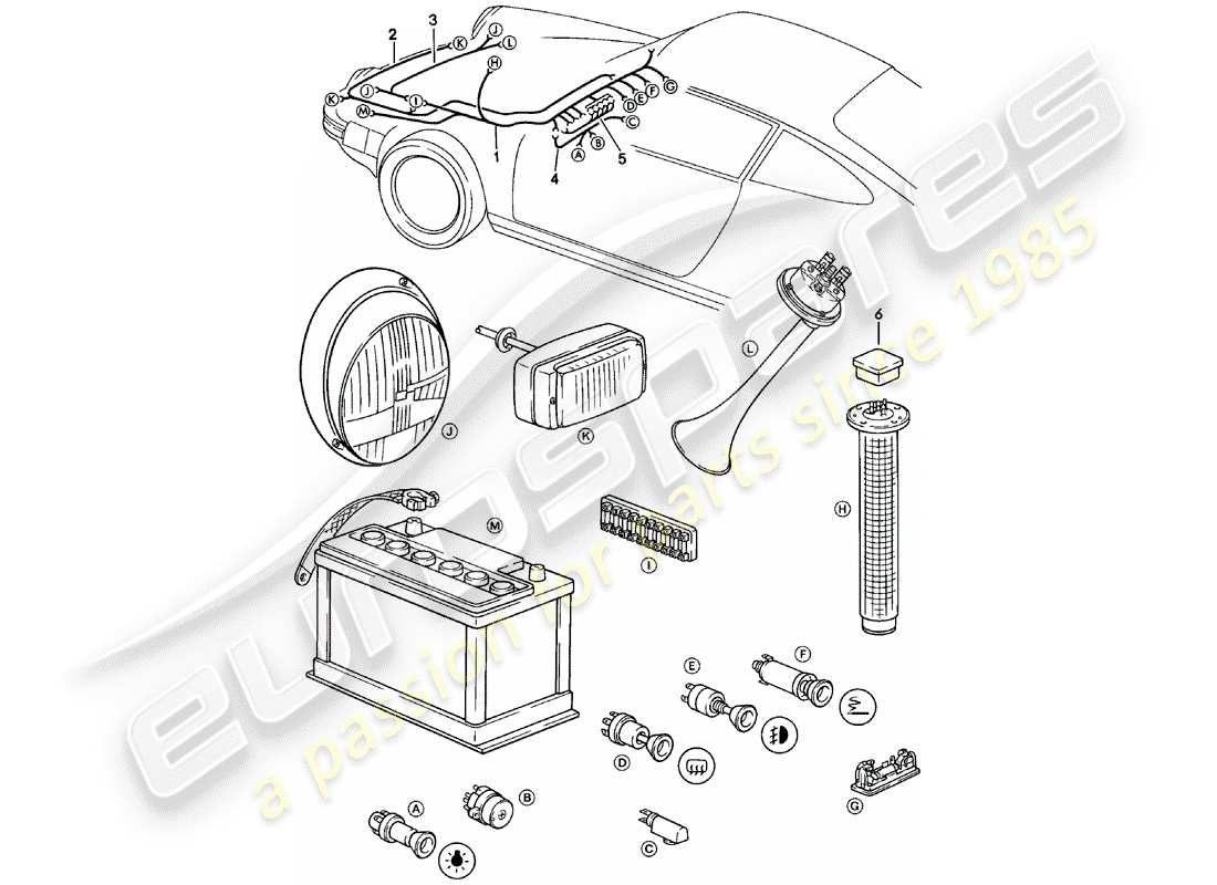 porsche 1983 (911) wiring harnesses - luggage compartment - steering lock part diagram