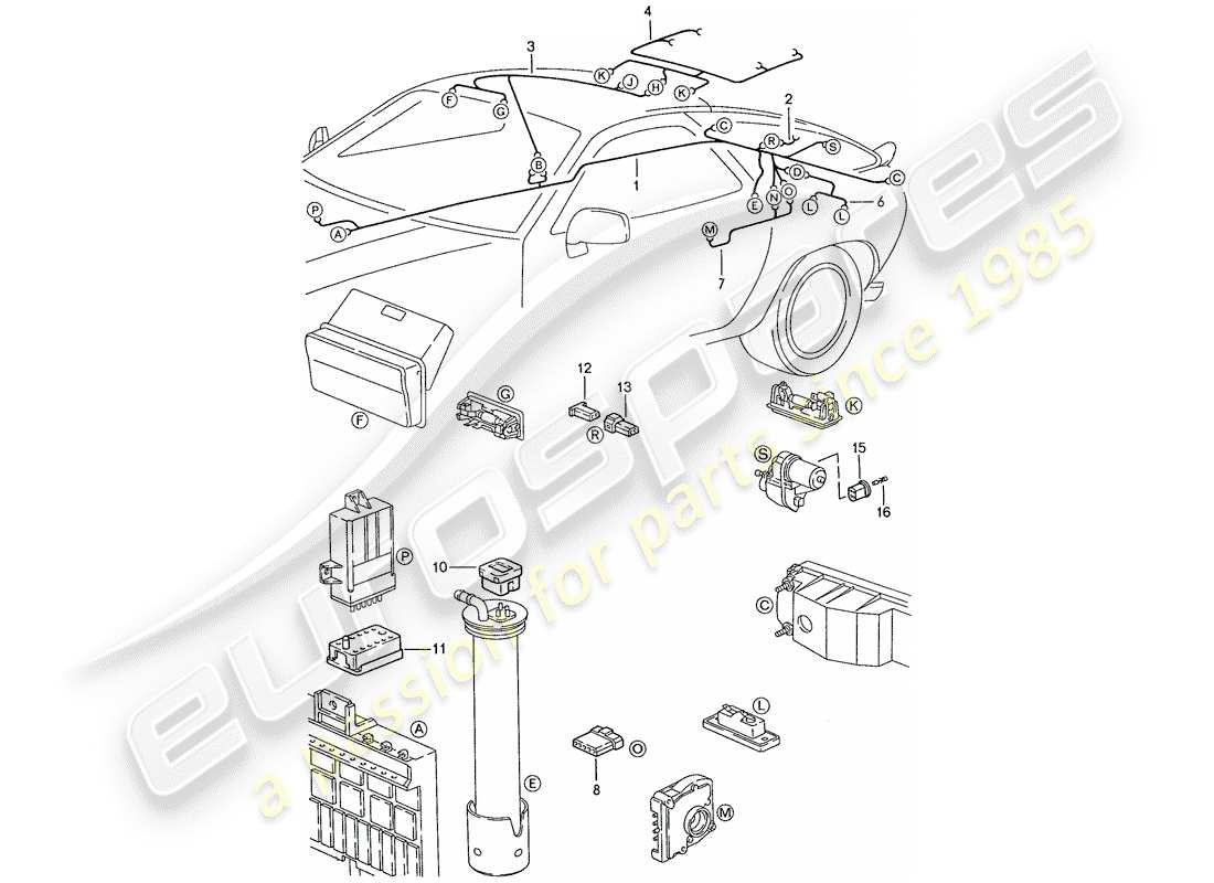 porsche 1989 (928) harness - rear end part diagram