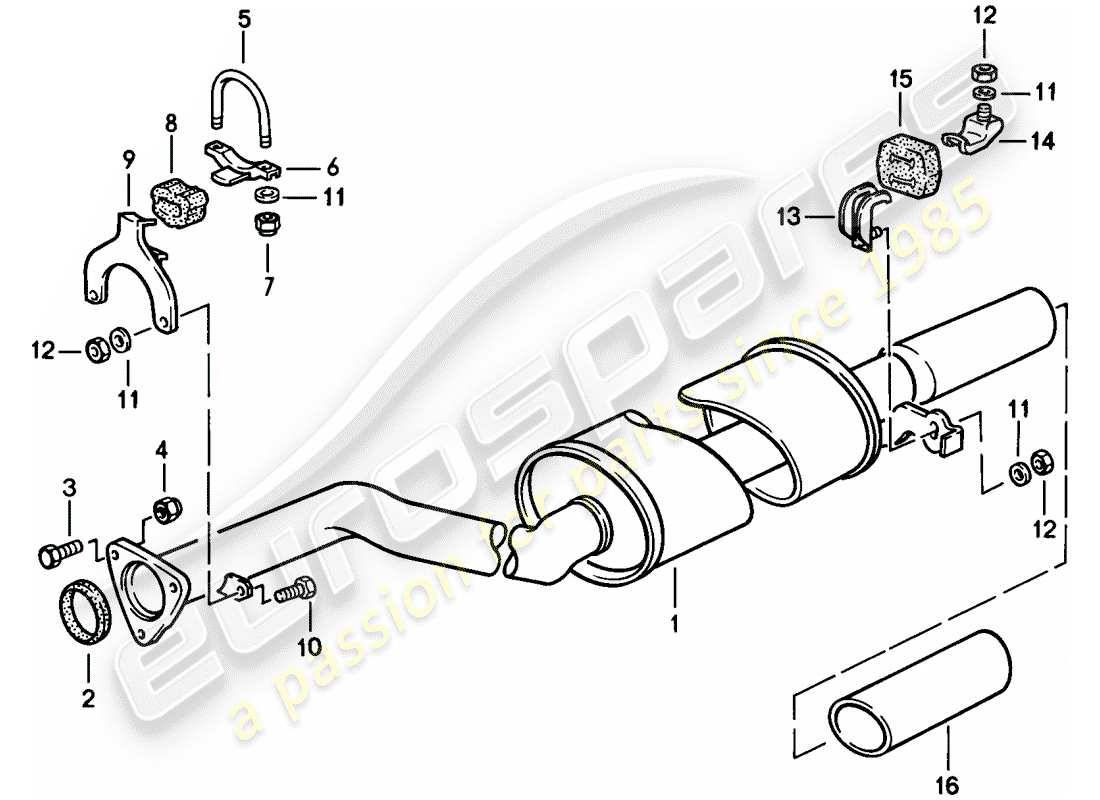 porsche 1983 (944) exhaust system - exhaust silencer, rear part diagram