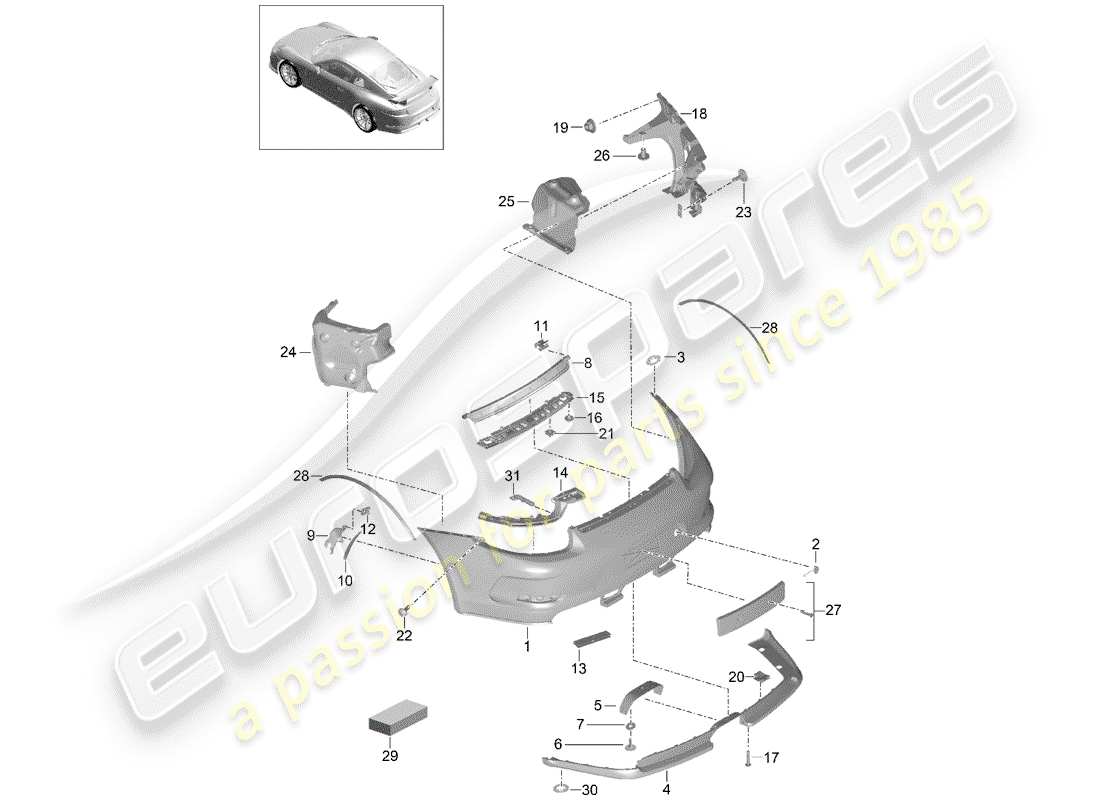porsche 2018 (991-2 r/gt3/rs) bumper part diagram