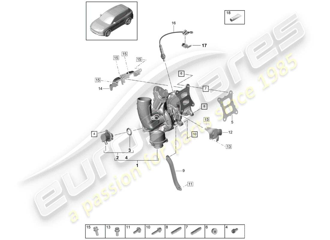 porsche 2020 (cayenne e3 9ya/9yb) exhaust gas turbocharger part diagram