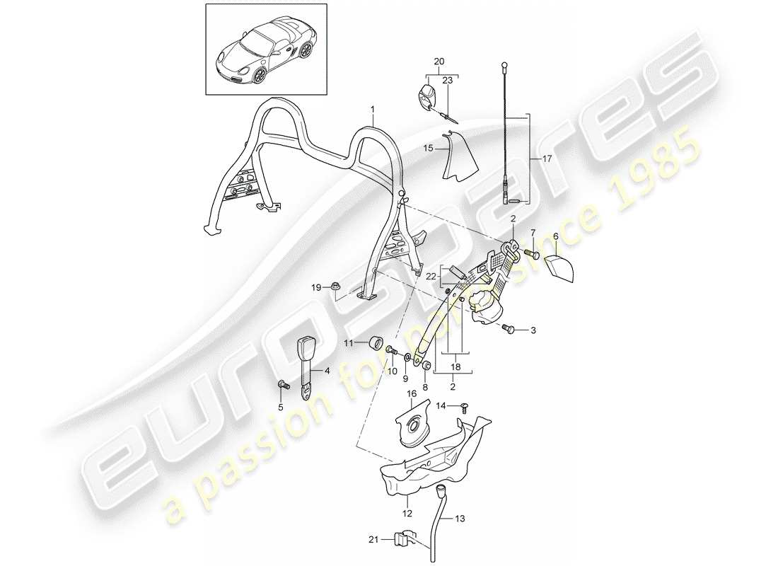 porsche 2006 (987 boxster) roll bar part diagram