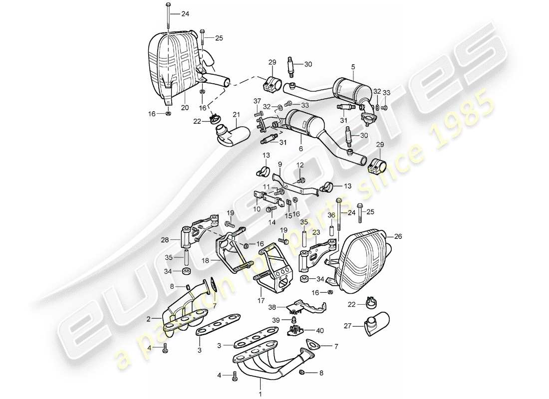 porsche 1999 (996) exhaust system - d - mj 2002>> parts diagram