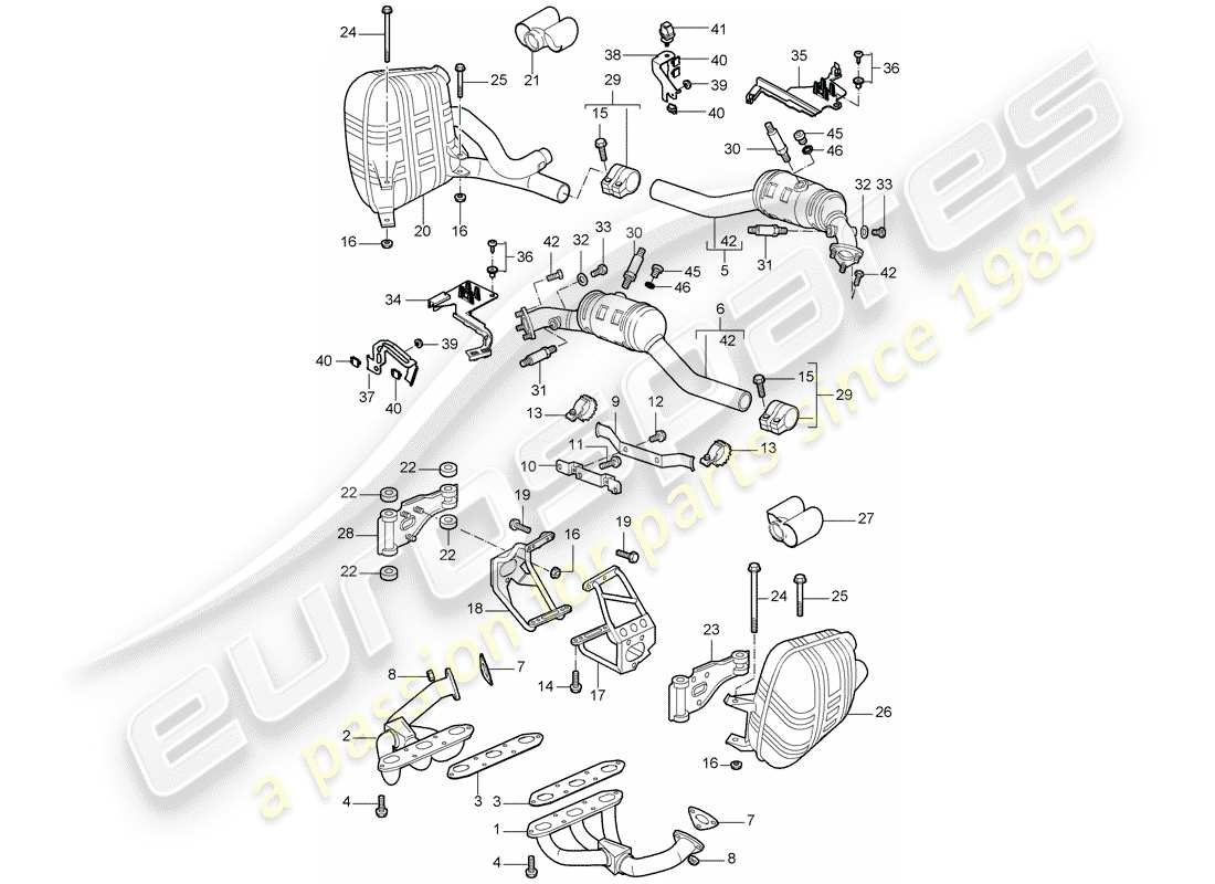 porsche 2008 (997-1) exhaust system part diagram