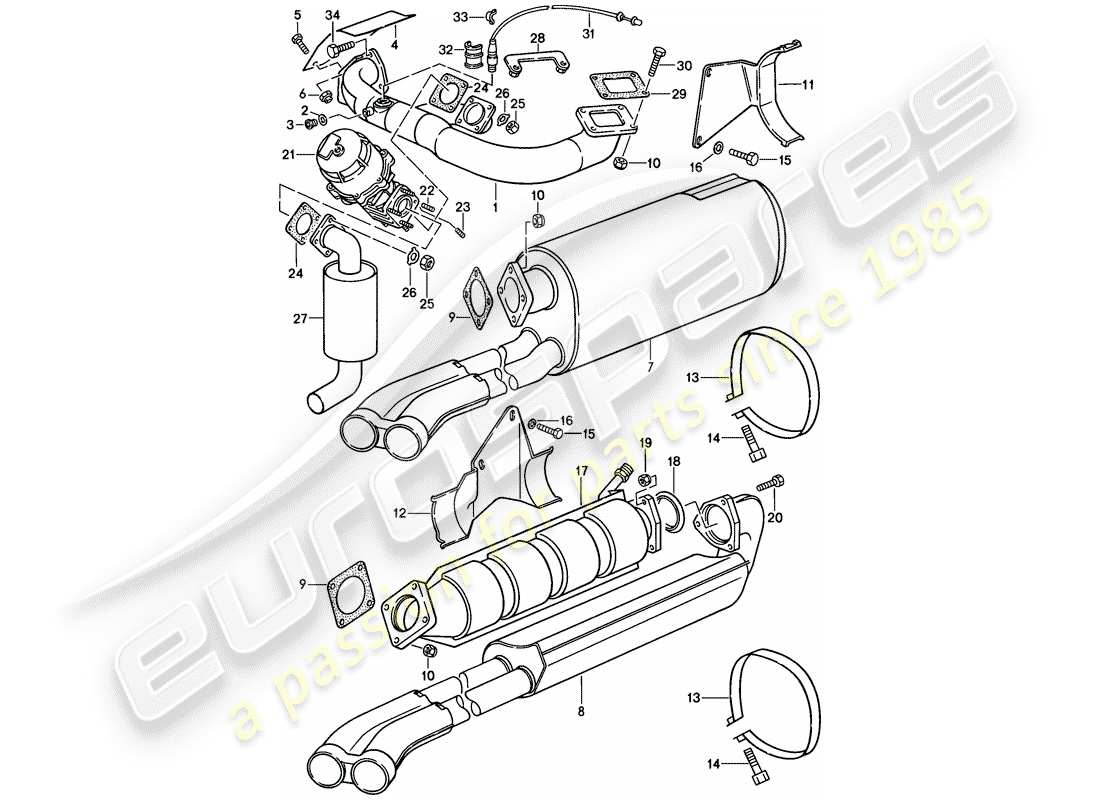 porsche 1986 (911) exhaust system part diagram