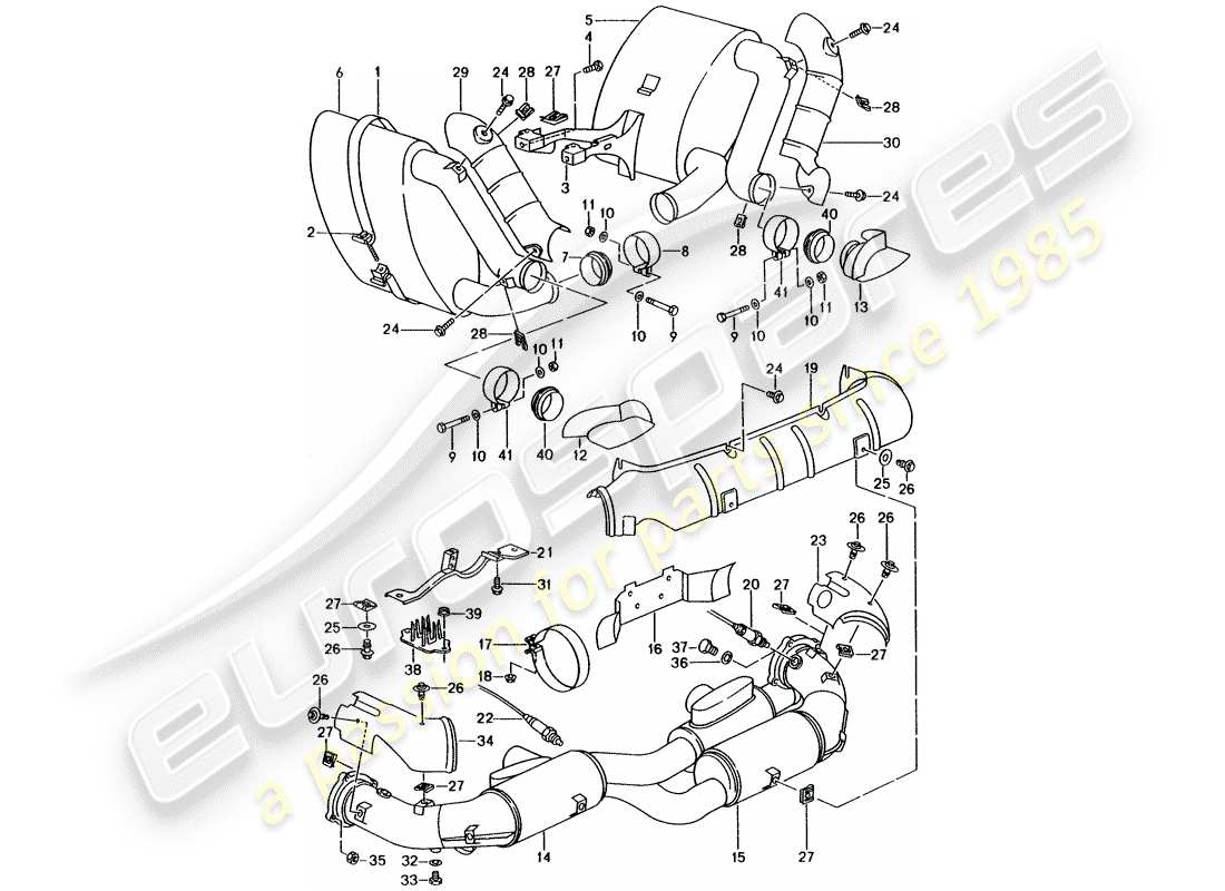 porsche 1994 (993) exhaust system - muffler - exhaust - catalyst part diagram