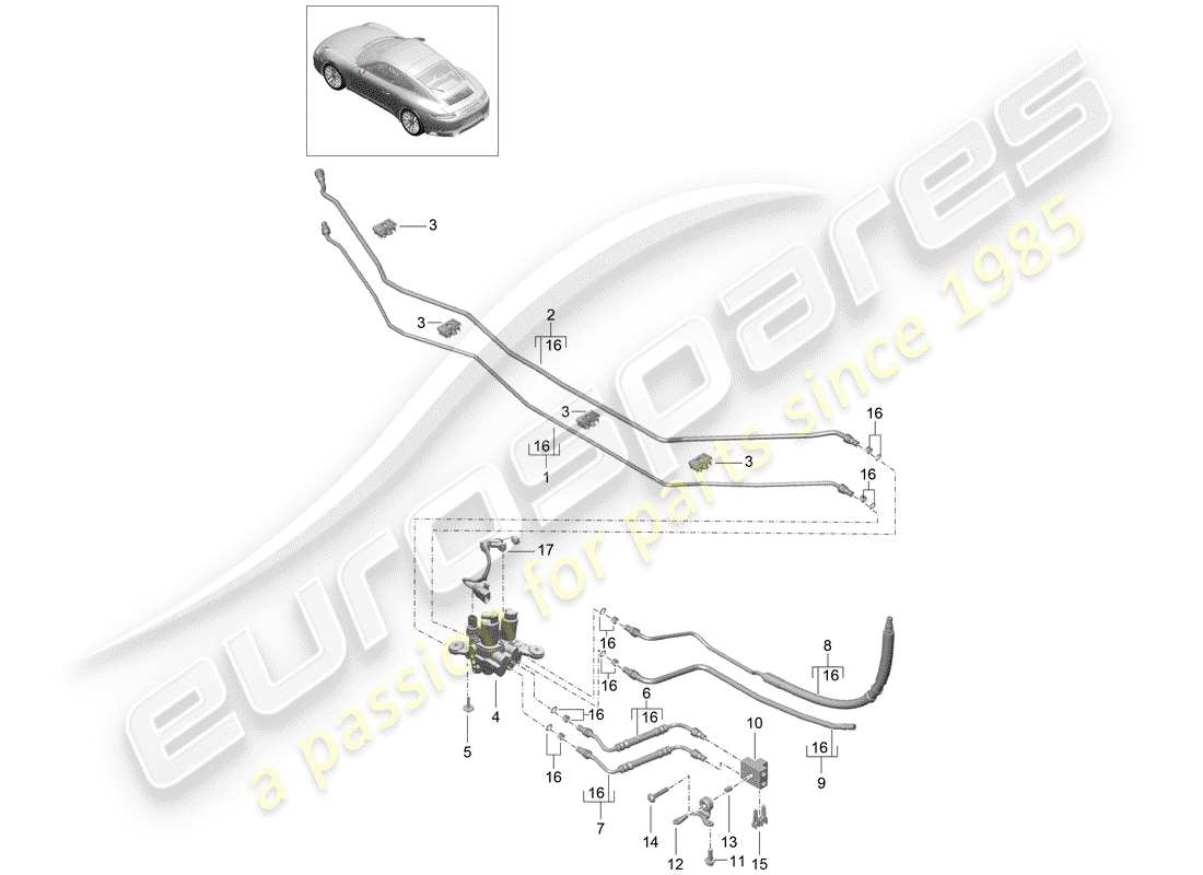 porsche 2019 (991-2) hydraulic line part diagram