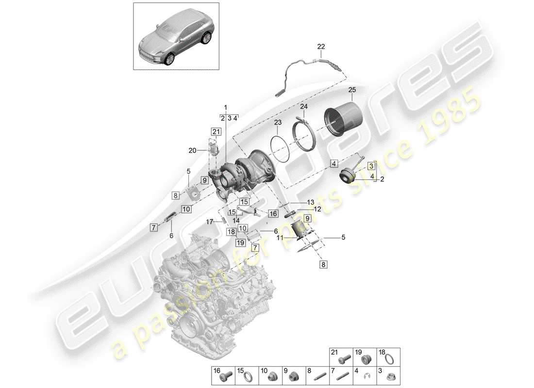 porsche 2020 (macan) exhaust gas turbocharger part diagram