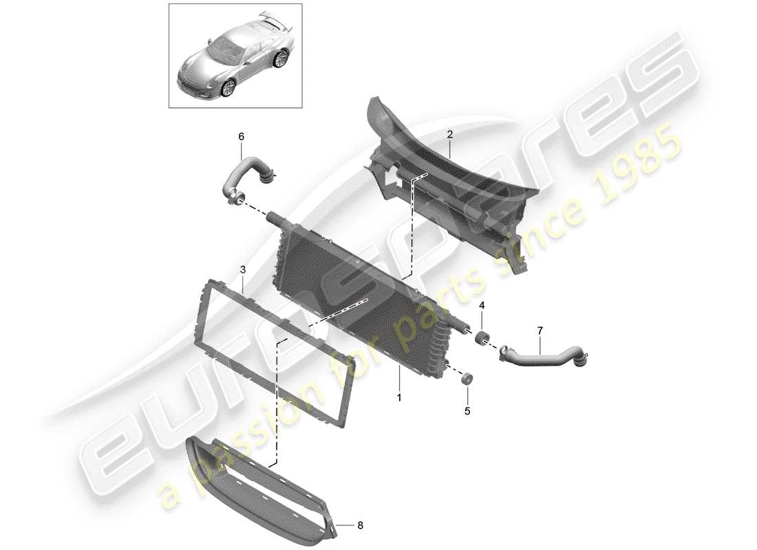 porsche 2018 (991-2 r/gt3/rs) radiator part diagram