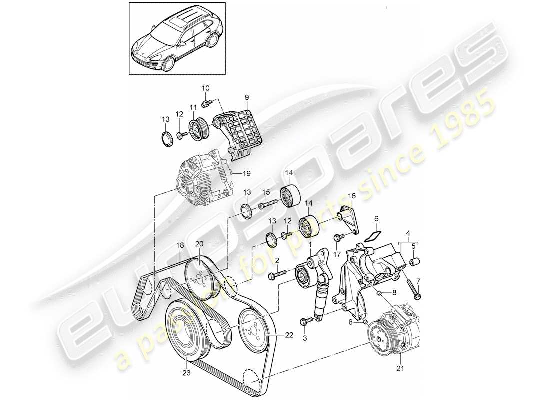 porsche 2013 (cayenne e2 92a) belt tensioner parts diagram