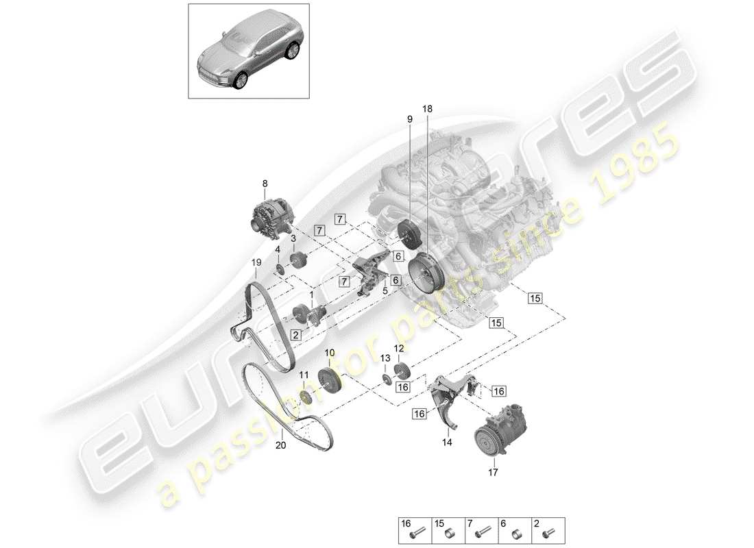 porsche 2019 (macan) v-ribbed belt part diagram