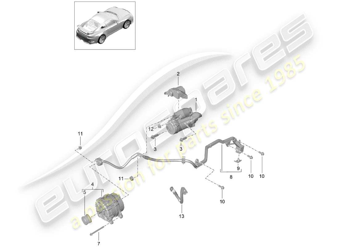 porsche 991r/gt3/rs (2014) starter parts diagram