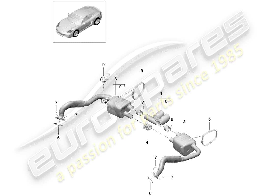 porsche 2017 (718 cayman) exhaust system part diagram