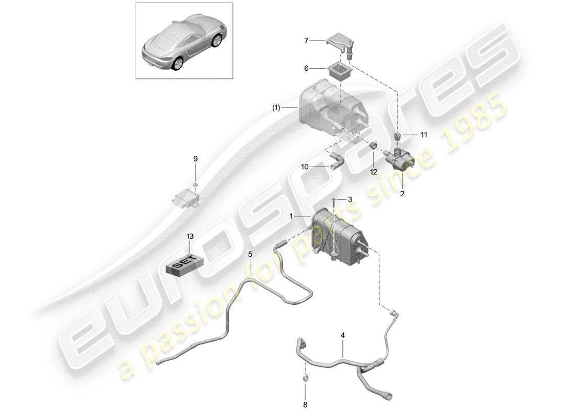 porsche 2017 (718 cayman) evaporative emission canister part diagram