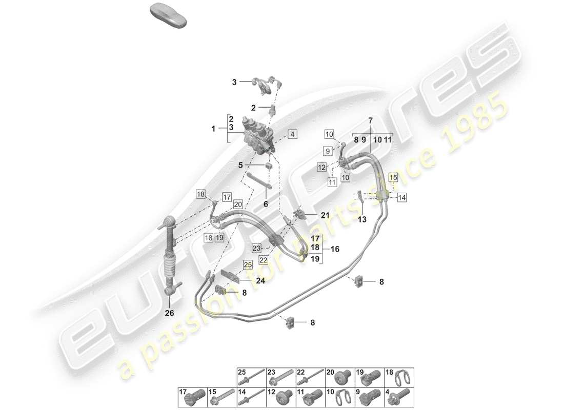 porsche 2020 (992-1) hydraulic line part diagram