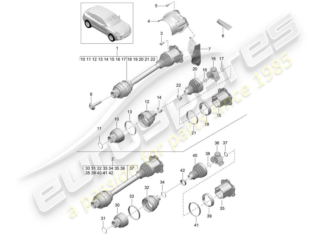 porsche 2014 (macan) drive shaft parts diagram