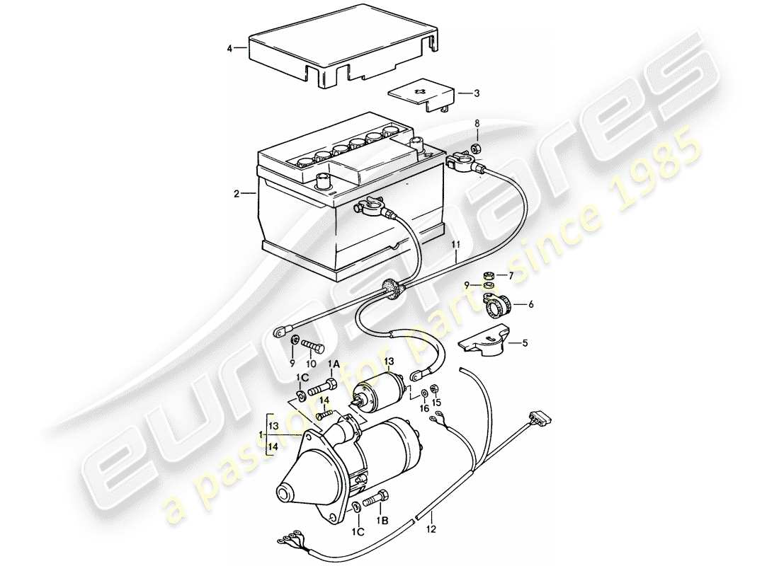 porsche 1986 (944) starter - battery - wiring harnesses parts diagram