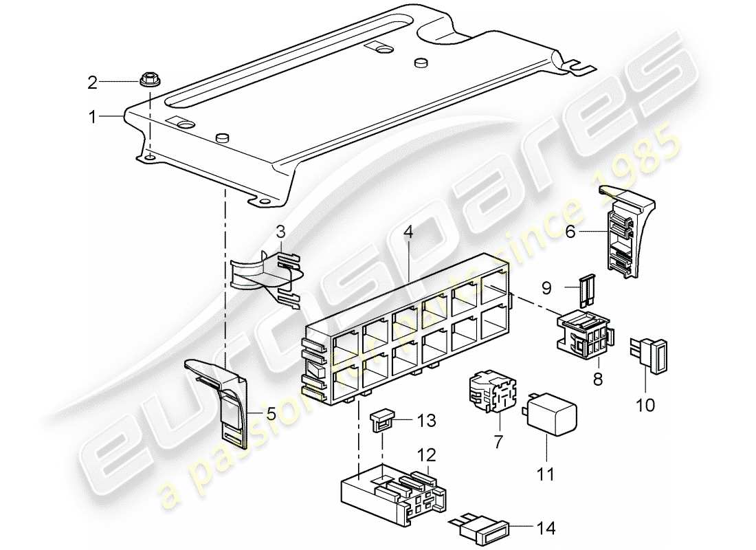 porsche 2011 (997-2 gt3) fuse box/relay plate parts diagram